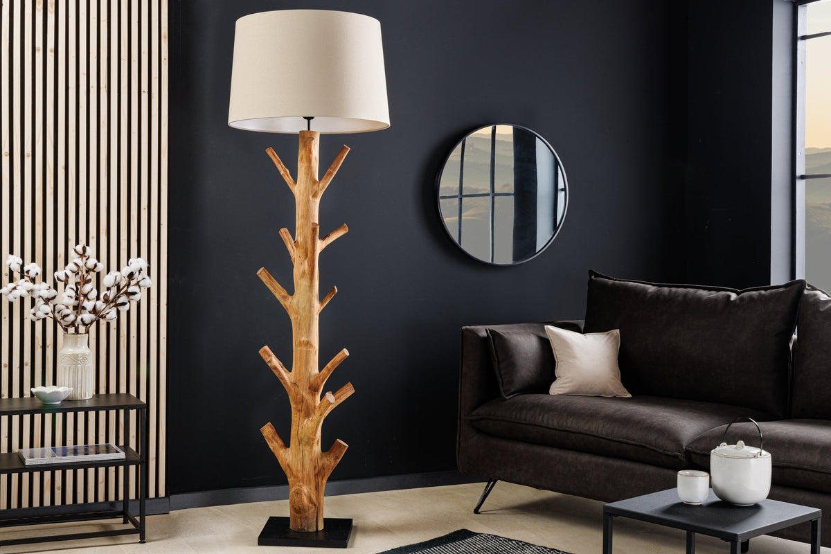 Lampadaire design TREE NATURE 180cm bois massif abat-jour lin fait main