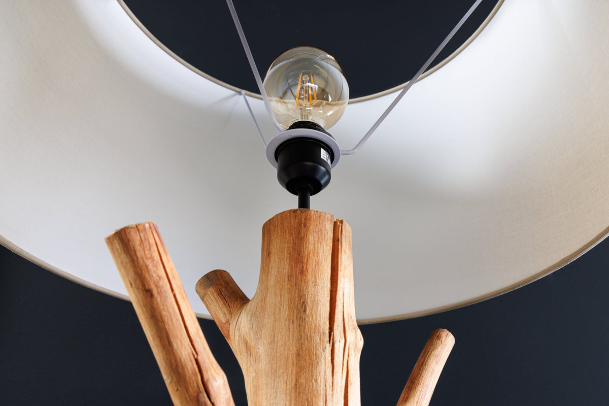 Lampadaire design TREE NATURE 180cm bois massif abat-jour lin fait main
