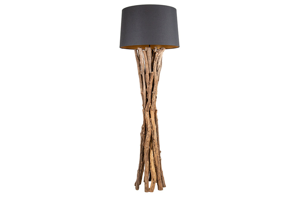 Lampadaire en bois massif HARMONY NATURE 151cm teck noir abat-jour en coton