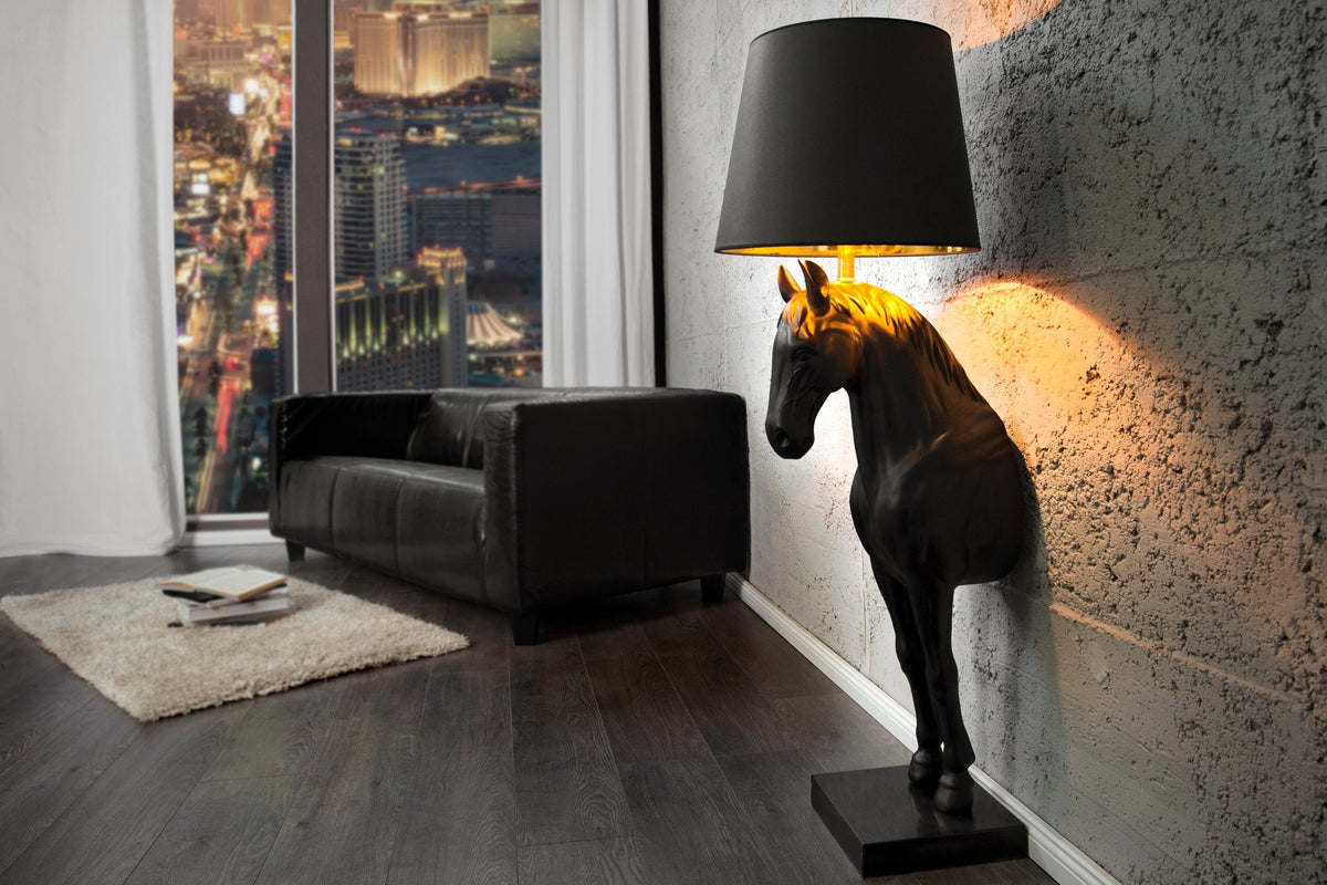 Lampadaire extravagant BLACK BEAUTY 130cm figure de cheval noir