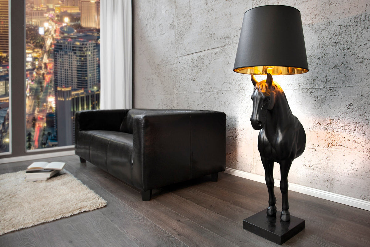 Lampadaire extravagant BLACK BEAUTY 130cm figure de cheval noir