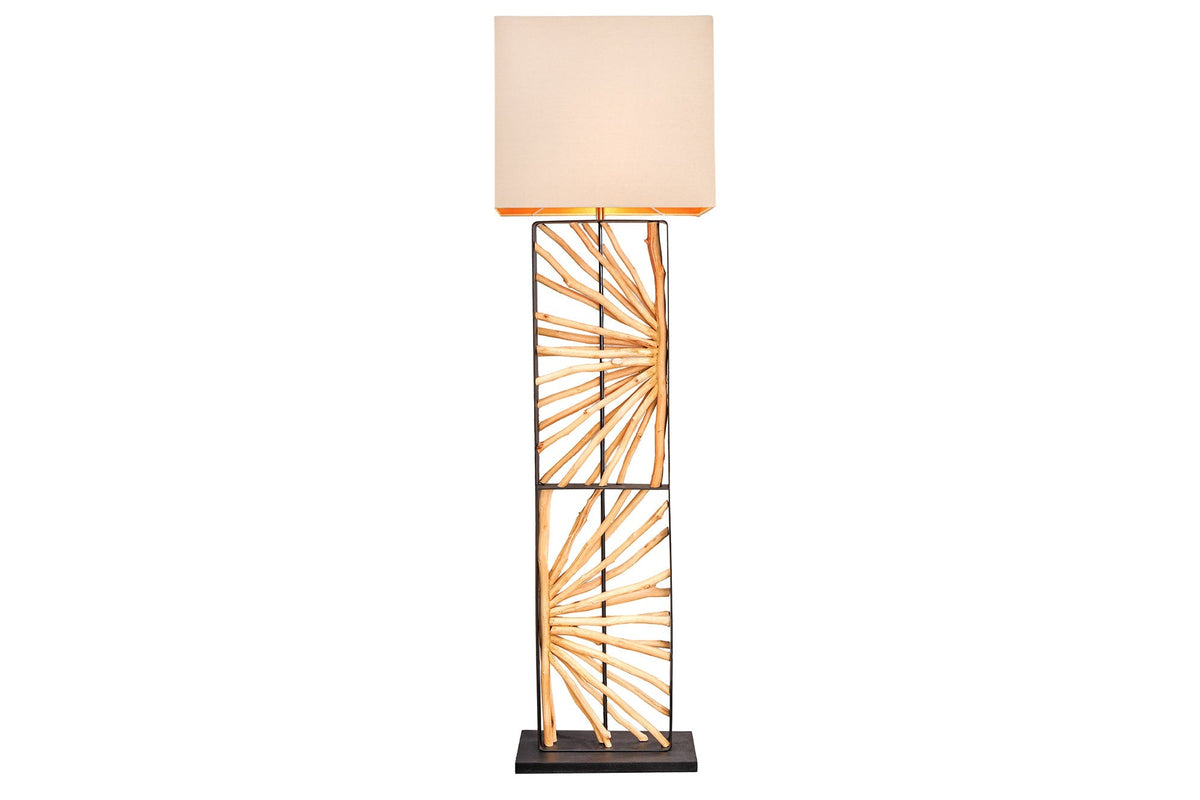 Lampadaire fait main EUPHORIA 165cm bois de longane naturel beige avec abat-jour