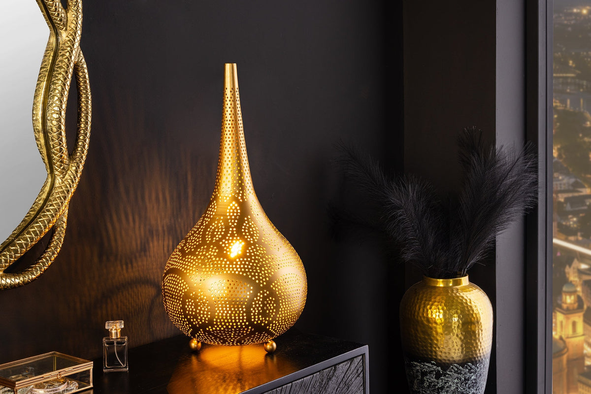 Lampadaire fait main ORIENT LIVING 50cm forme larme en fer doré