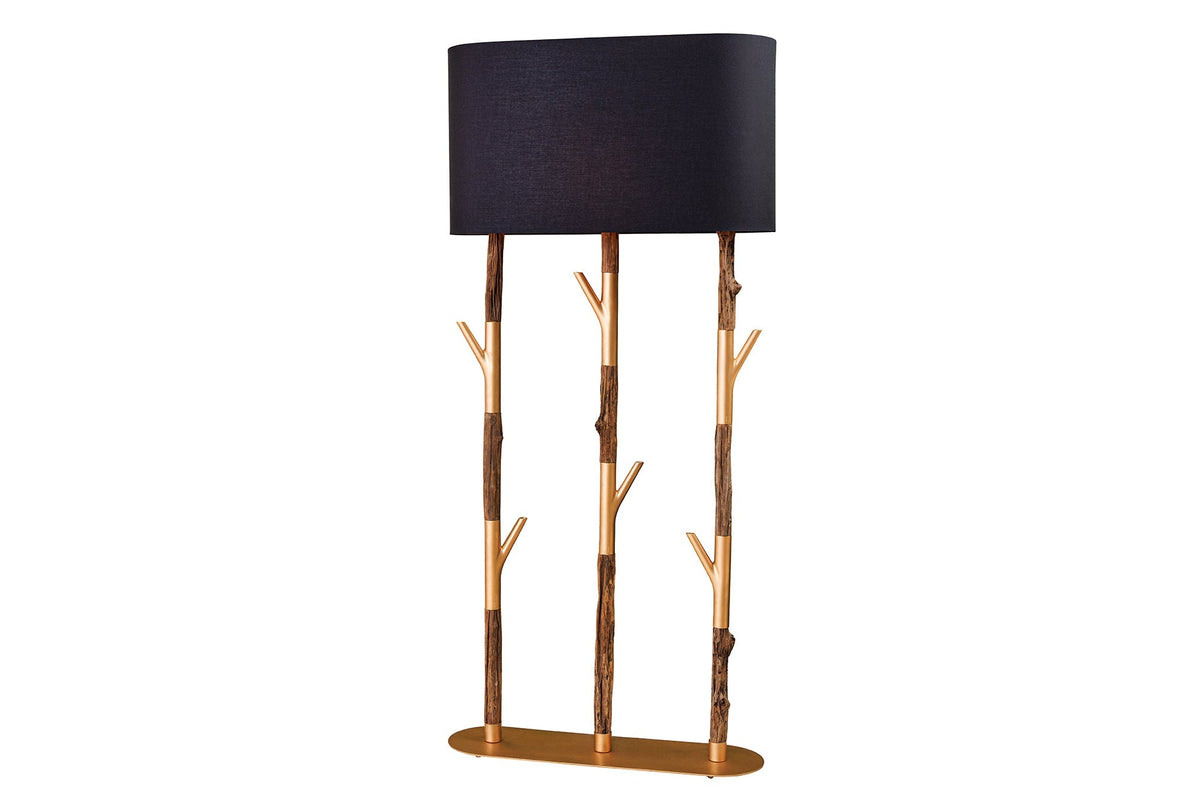Lampadaire fait main WARDROBE 155cm noir doré bois de fer naturel bois massif