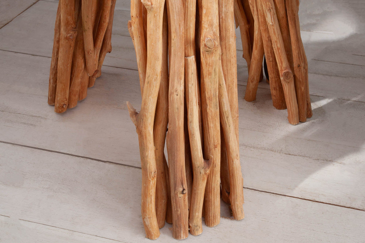 Lampadaire fonctionnel SERVANT 153cm en bois de longane massif avec abat-jour en lin et table