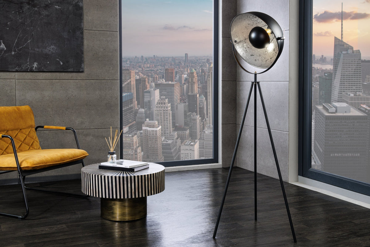 Lampadaire industriel STUDIO 150cm noir aspect feuille d’argent abat-jour inclinable