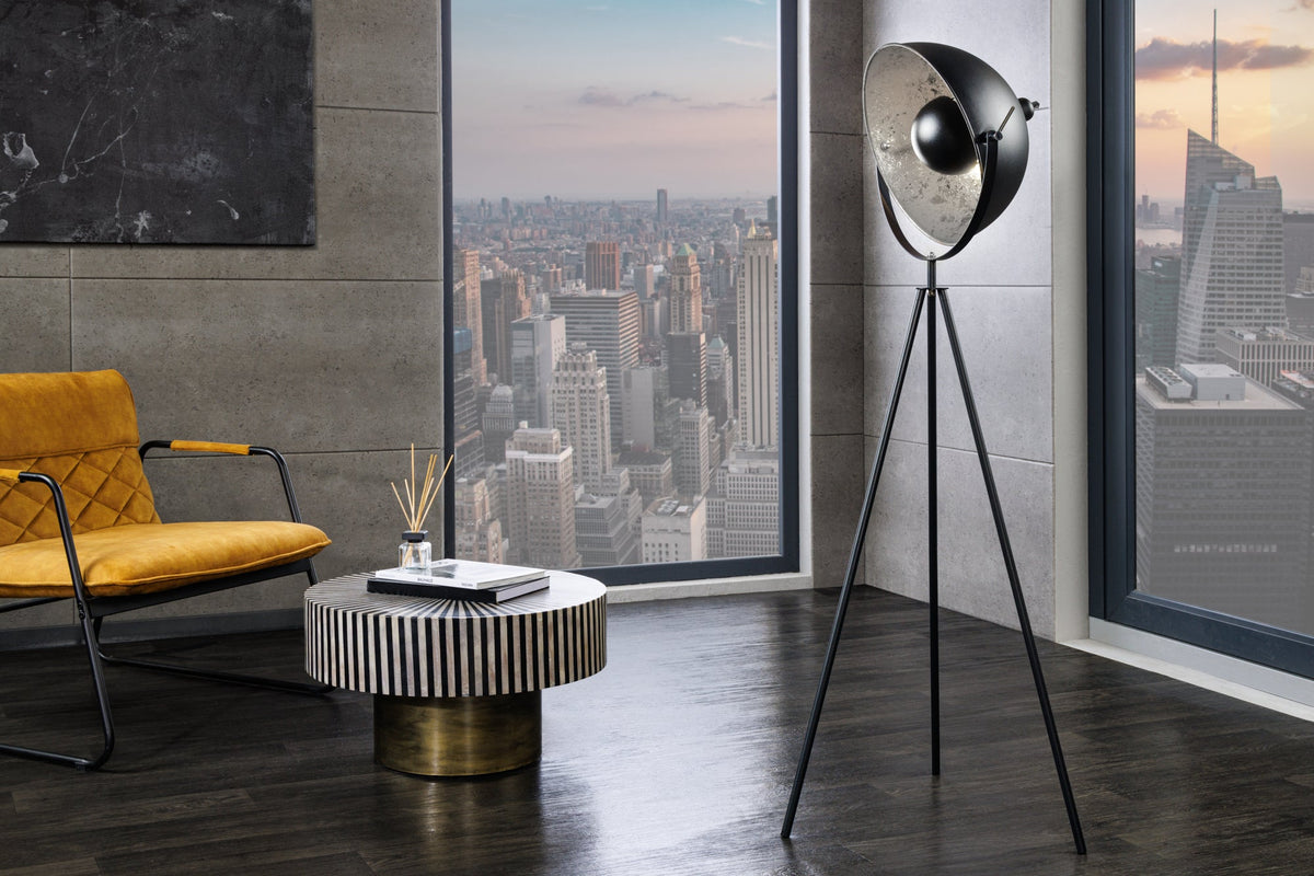 Lampadaire industriel STUDIO 150cm noir aspect feuille d’argent abat-jour inclinable