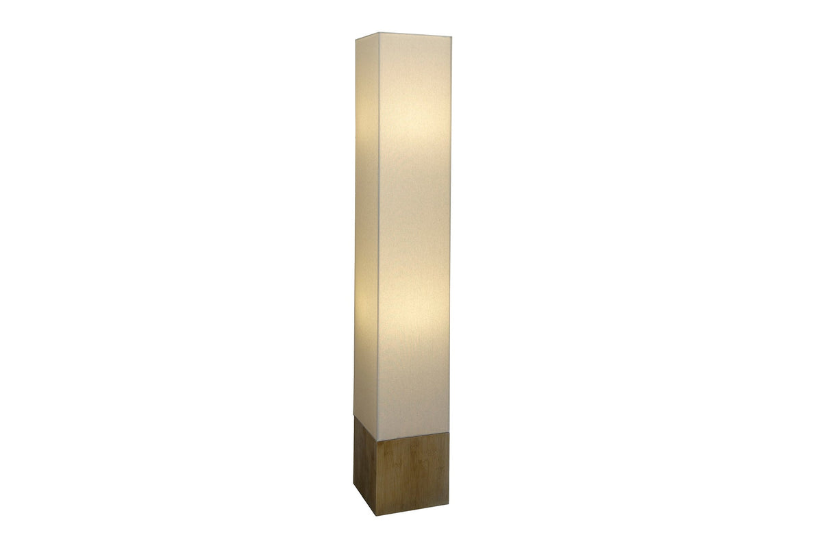 Lampadaire moderne AGAPUNE 120cm blanc marron clair base bambou abat-jour en tissu