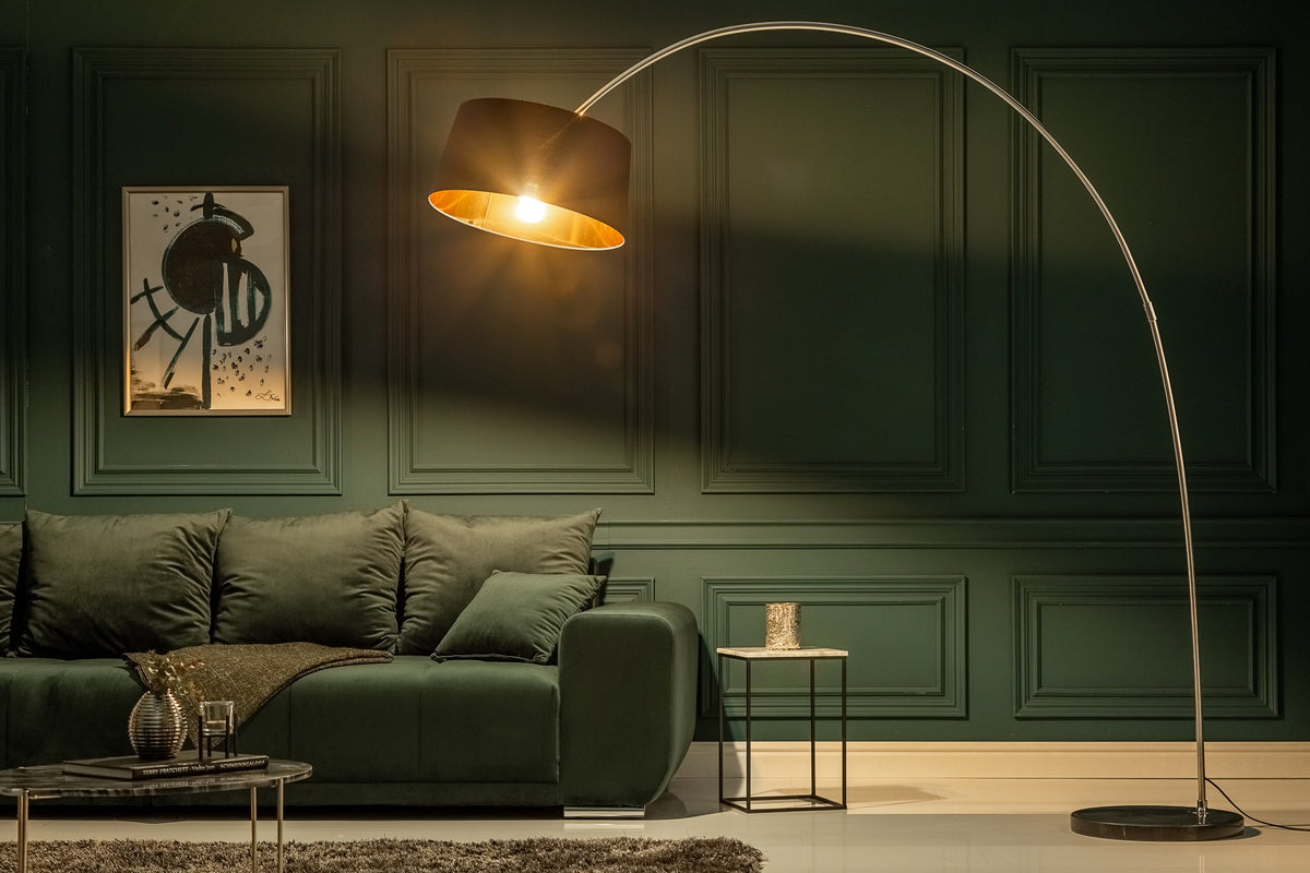 Lampe à arc design FORMA 215cm lampadaire noir doré avec socle en marbre
