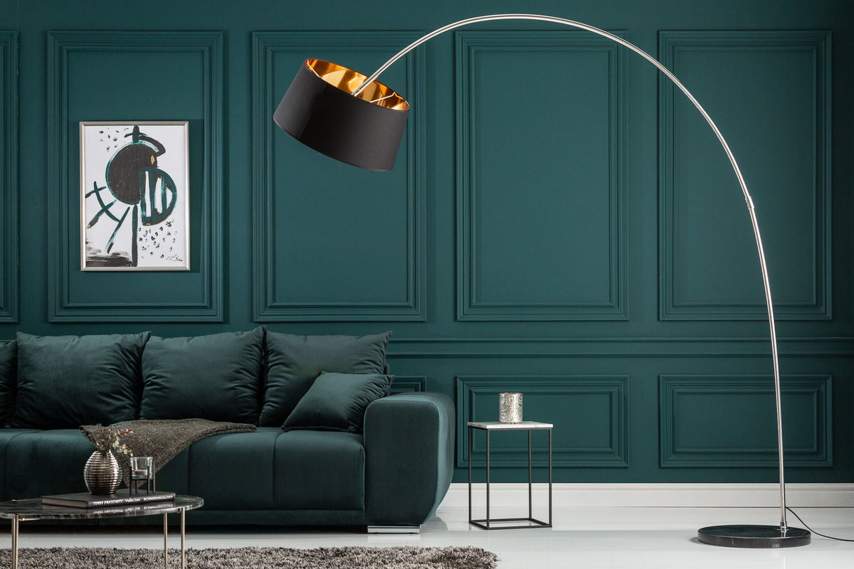 Lampe à arc design FORMA 215cm lampadaire noir doré avec socle en marbre