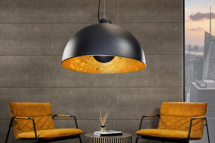 Lampe à suspension industrielle STUDIO 55 cm aspect feuille d’or noir