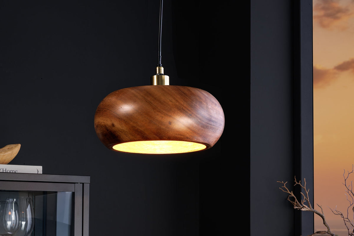 Lampe à suspension ronde ALVA 25cm en bois d’acacia naturel et en fer