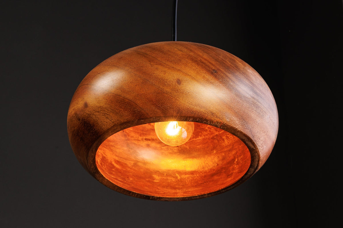 Lampe à suspension ronde ALVA 25cm en bois d’acacia naturel et en fer