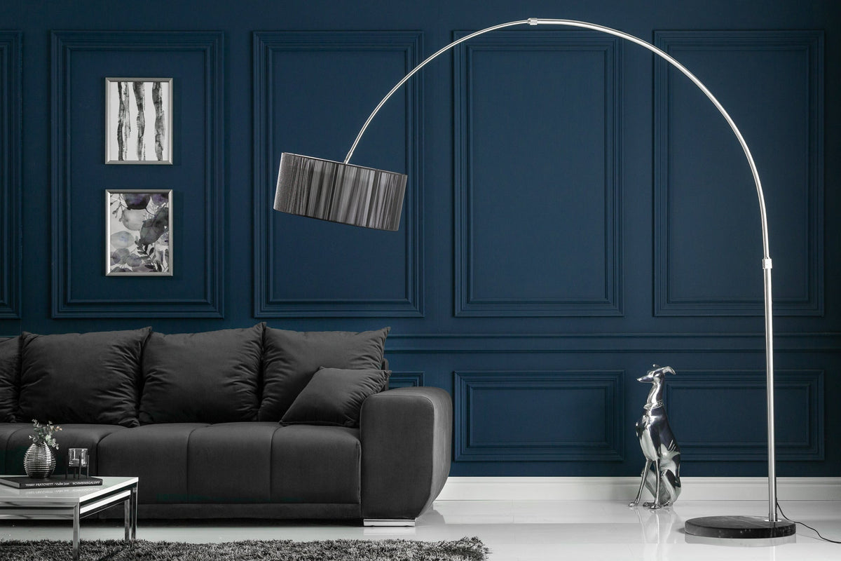 Lampe arc design EXTENSO 230cm lampadaire noir avec socle en marbre
