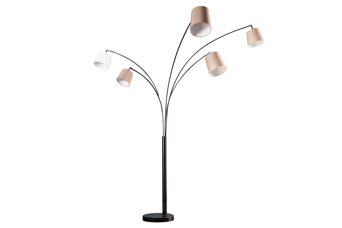 Lampe arc design LEVELS 205cm blanc beige marron 5 abat-jour lin lampadaire