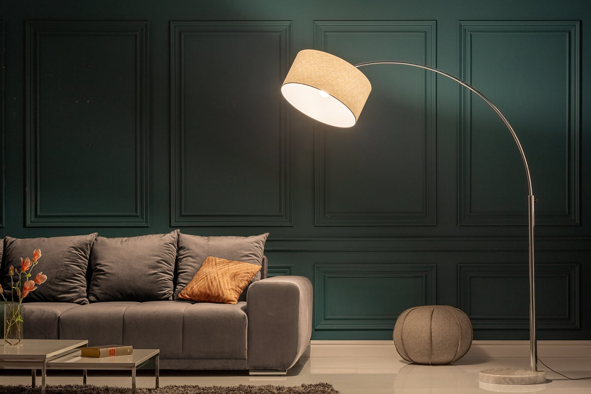 Lampe arc extensible LOUNGE DEAL 170-200cm lampadaire abat-jour en lin blanc