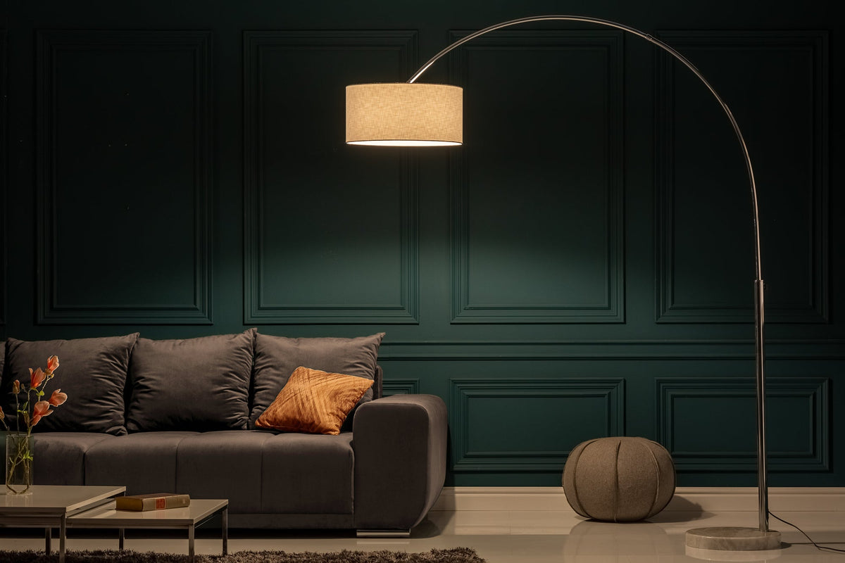 Lampe arc extensible LOUNGE DEAL 170-200cm lampadaire abat-jour en lin blanc
