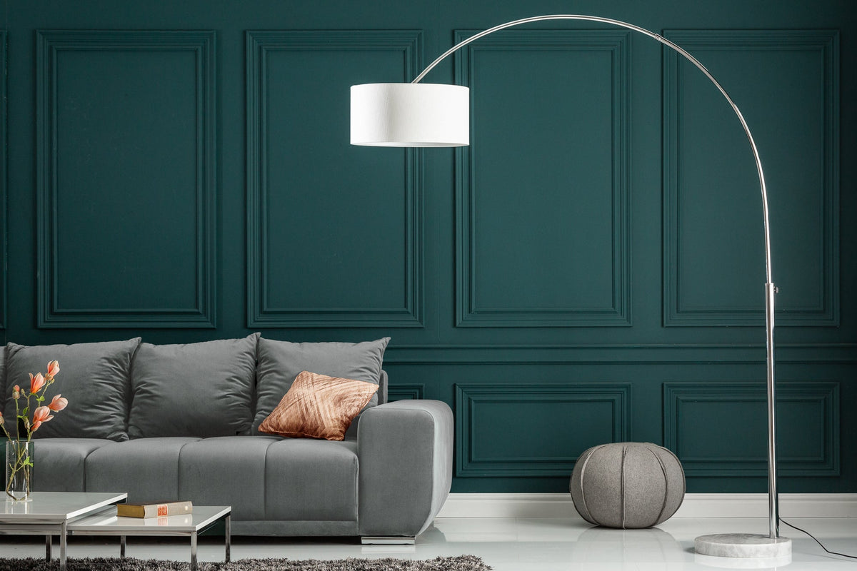 Lampe arc extensible LOUNGE DEAL 170-200cm lampadaire abat-jour en lin blanc