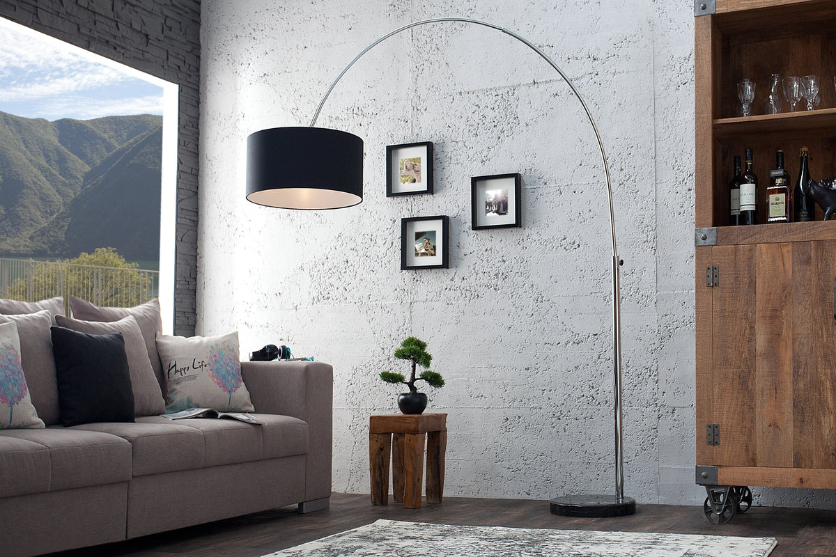 Lampe arc extensible LOUNGE DEAL 170-200cm lampadaire abat-jour en lin noir