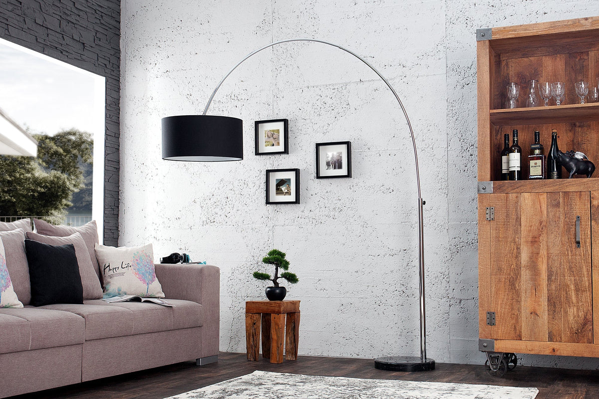 Lampe arc extensible LOUNGE DEAL 170-200cm lampadaire abat-jour en lin noir