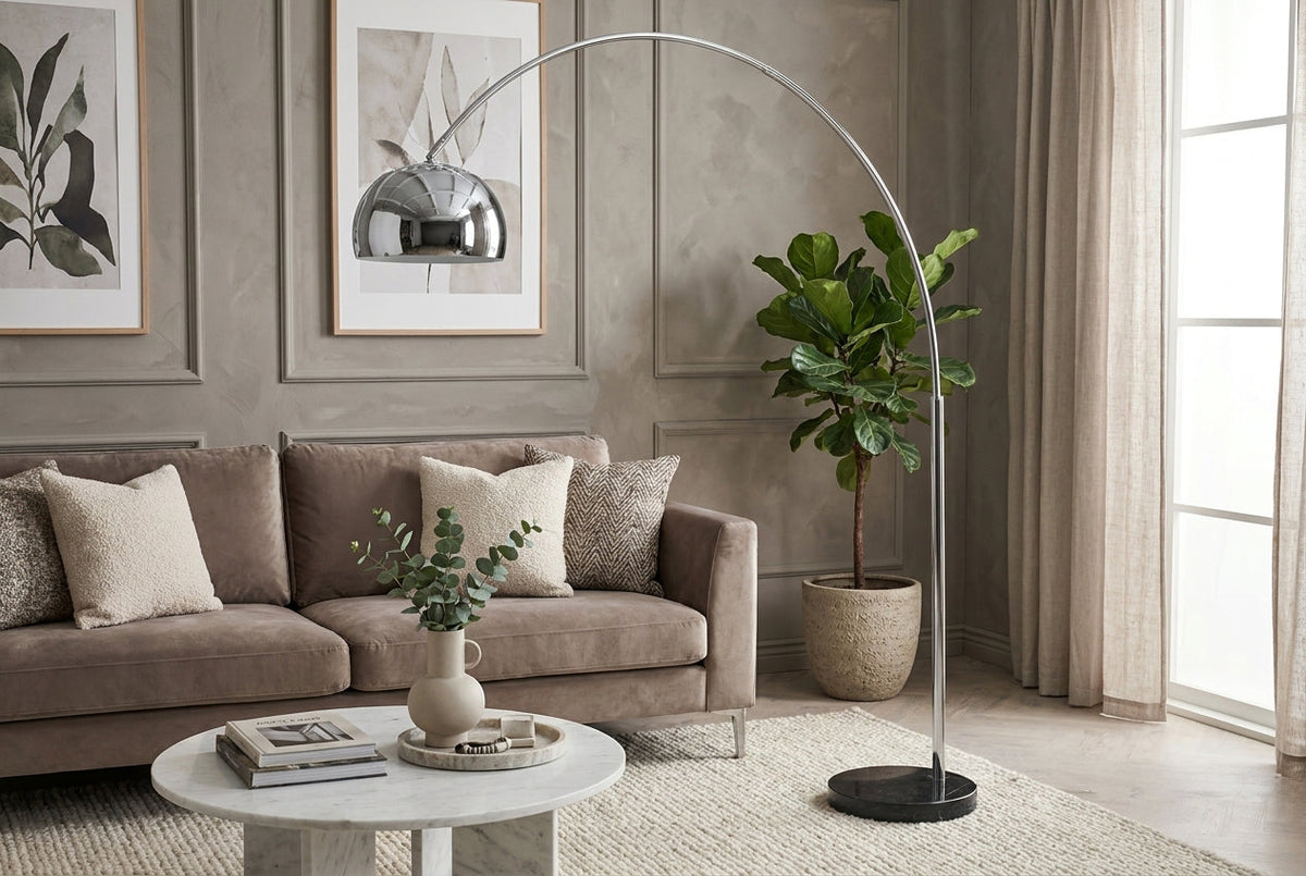 Lampe arc extensible LOUNGE DEAL 170-210cm lampadaire socle marbre chromé