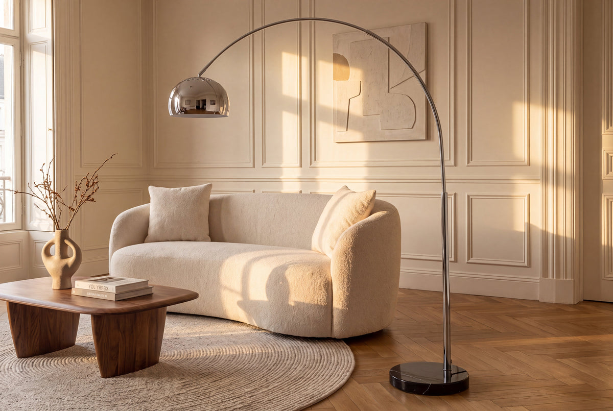 Lampe arc extensible LOUNGE DEAL 170-210cm lampadaire socle marbre chromé