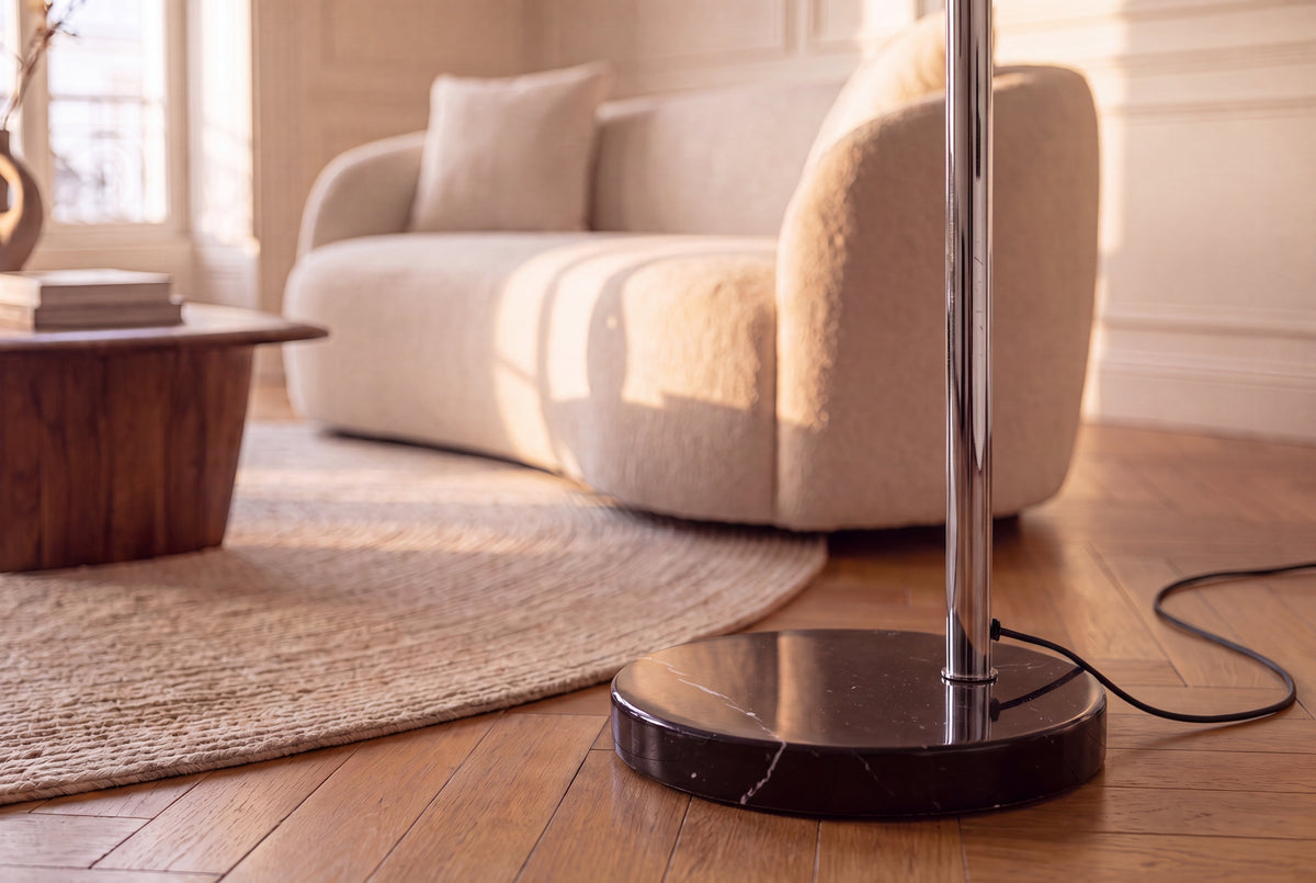 Lampe arc extensible LOUNGE DEAL 170-210cm lampadaire socle marbre chromé