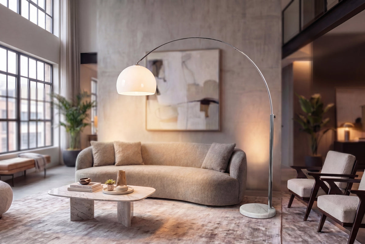 Lampe arc extensible LOUNGE DEAL 175-205cm lampadaire socle marbre blanc