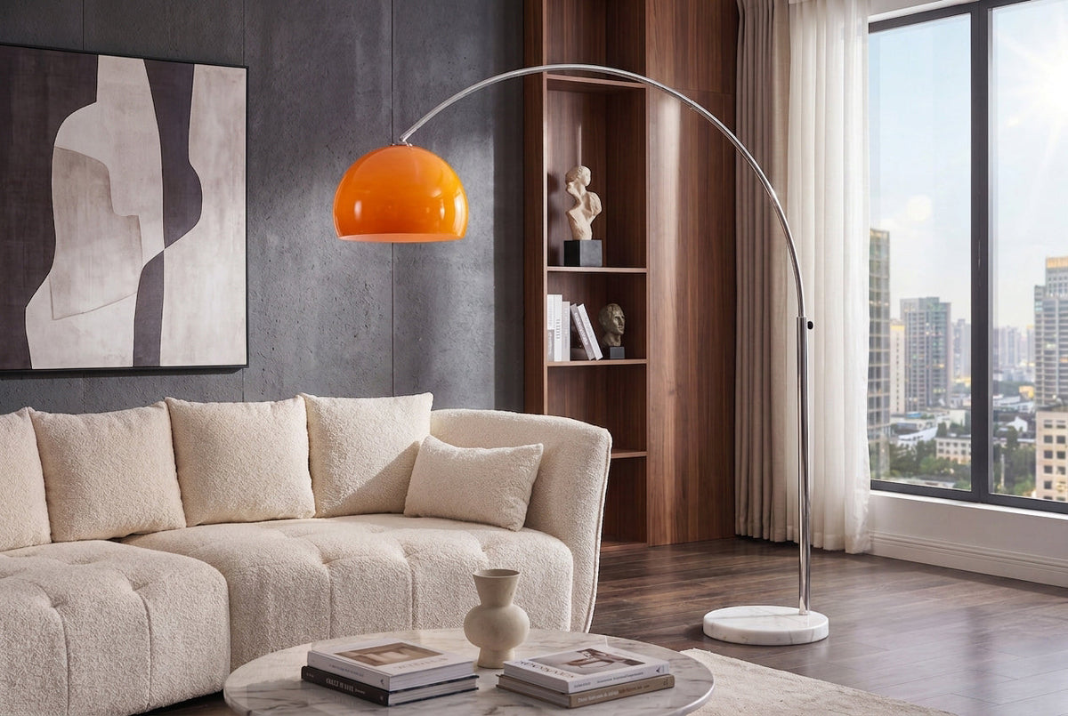 Lampe arc extensible LOUNGE DEAL 175-205cm lampadaire socle marbre orange