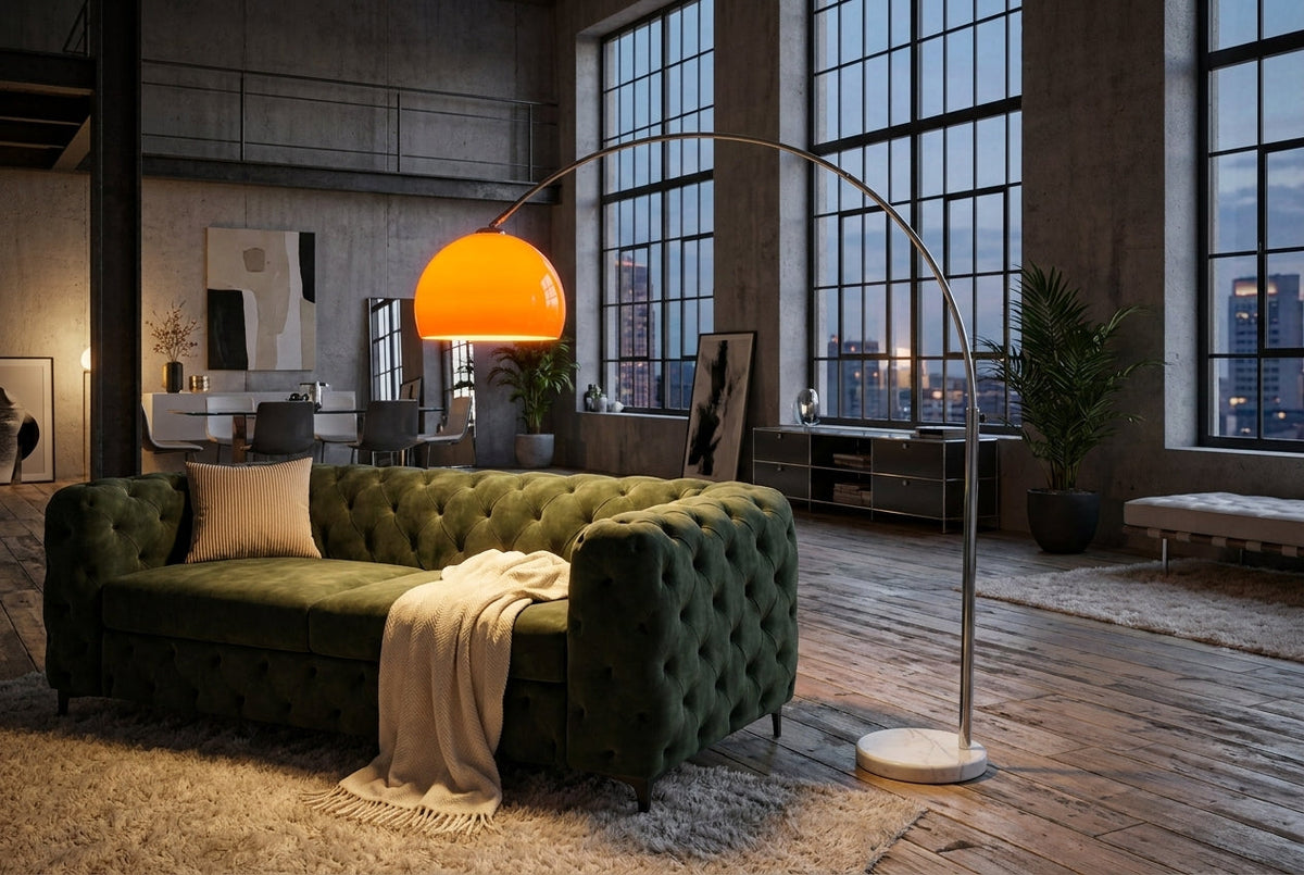 Lampe arc extensible LOUNGE DEAL 175-205cm lampadaire socle marbre orange