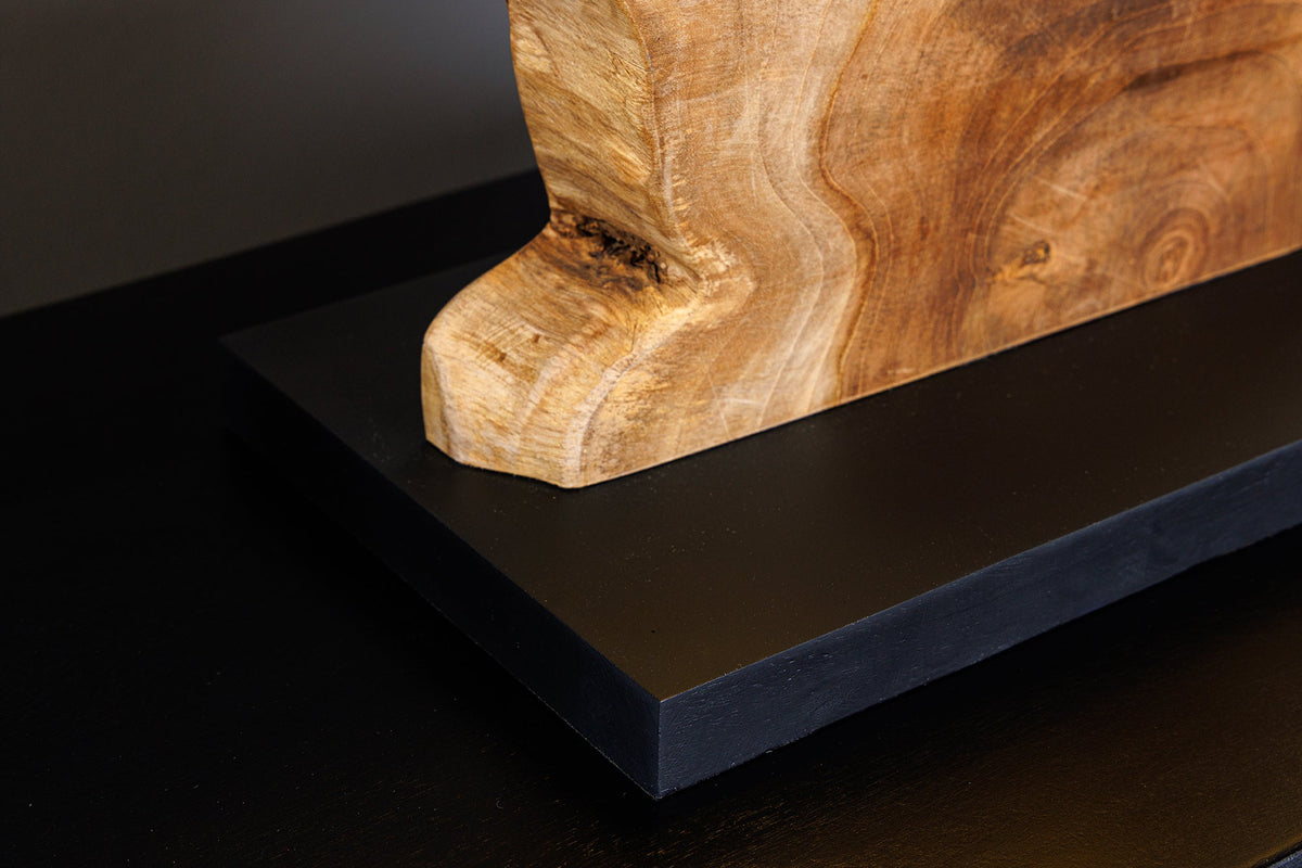 Lampe de table artisanale HYPNOTIC 50cm en teck naturel beige avec abat-jour en lin.