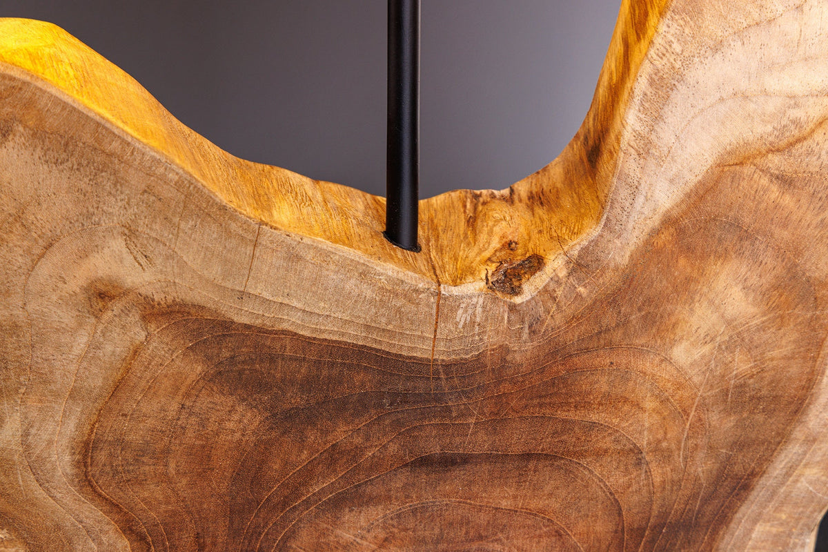 Lampe de table artisanale HYPNOTIC 50cm en teck naturel beige avec abat-jour en lin.