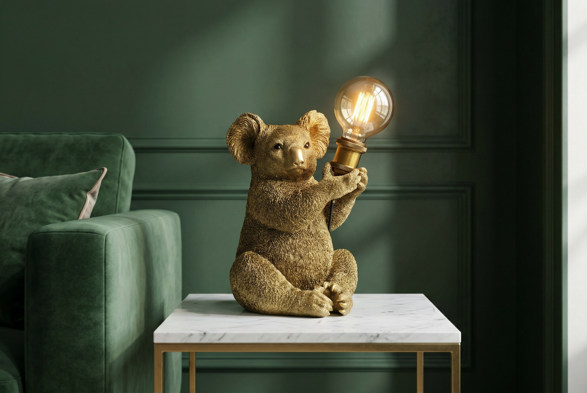 Lampe de table artisanale KOALA 35cm or sculpture