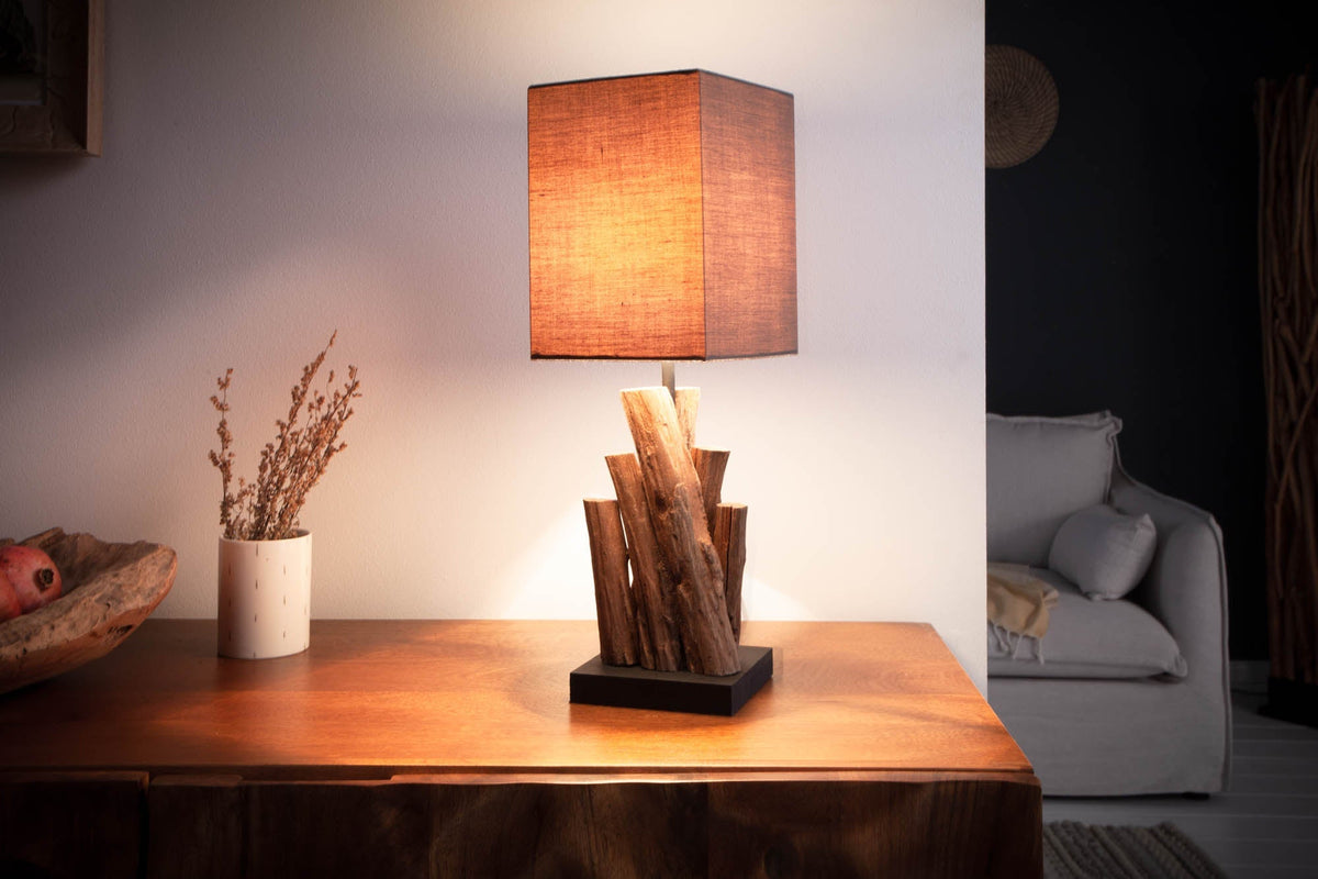 Lampe de table artisanale PURE NATURE 45cm bois d'acier avec abat-jour en coton