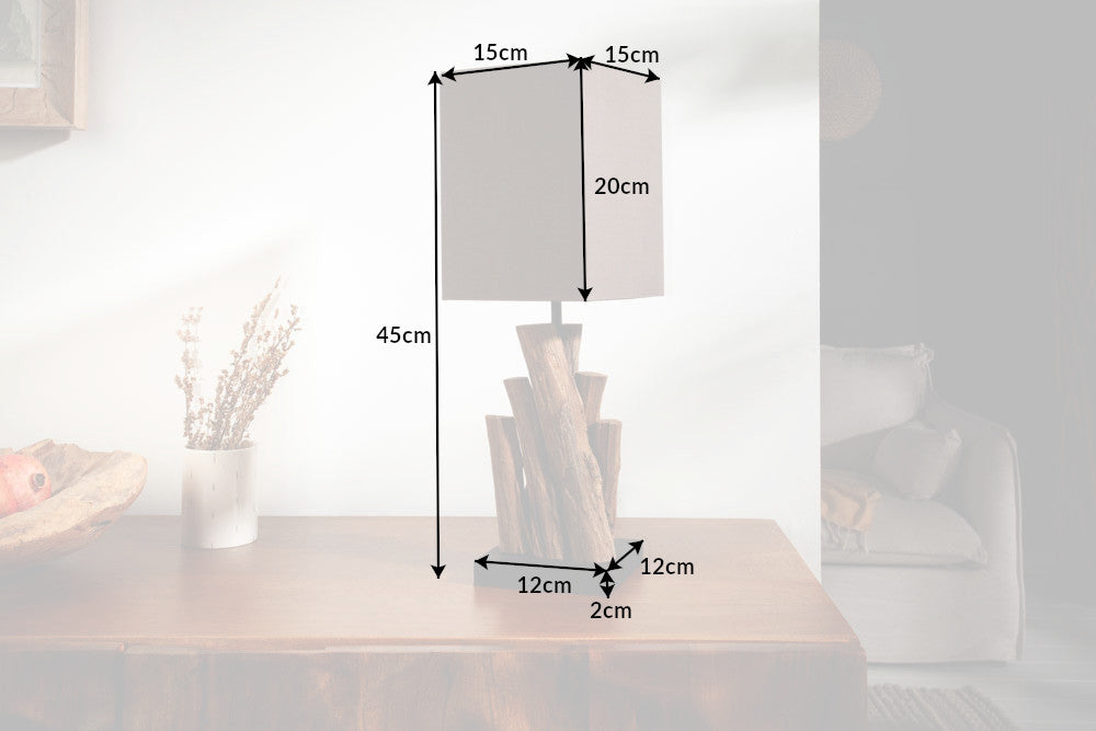 Lampe de table artisanale PURE NATURE 45cm bois d'acier avec abat-jour en coton