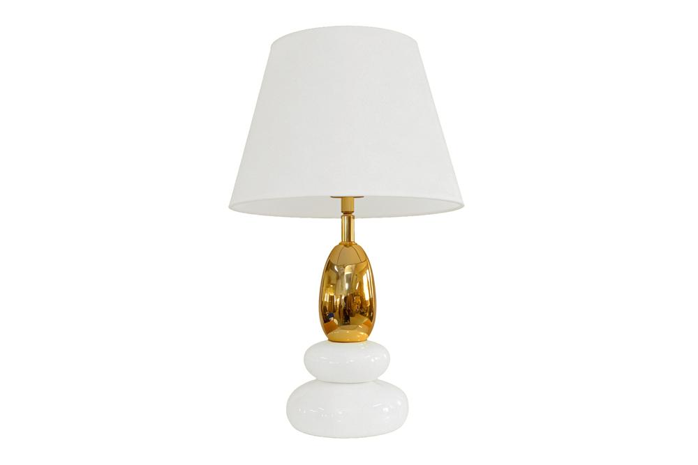 Lampe de table décorative STONES OF ZEN 45cm blanc or avec abat-jour en tissu rond