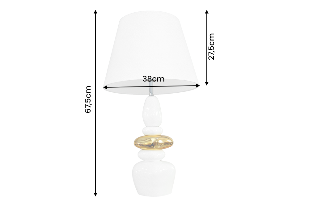 Lampe de table décorative STONES OF ZEN 70cm blanc or avec abat-jour en tissu rond