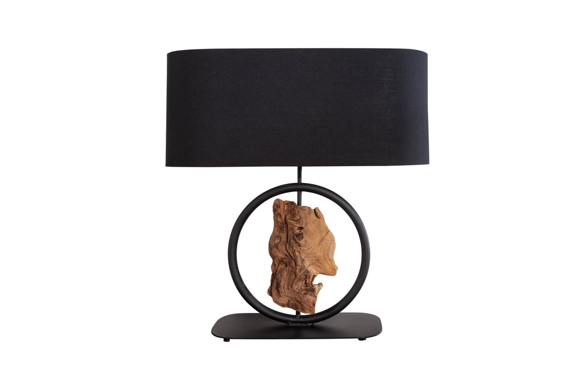 Lampe de table design ELEMENTS 58 cm noir abat-jour en coton pied en bois massif