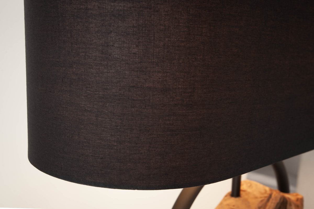 Lampe de table design ELEMENTS 58 cm noir abat-jour en coton pied en bois massif