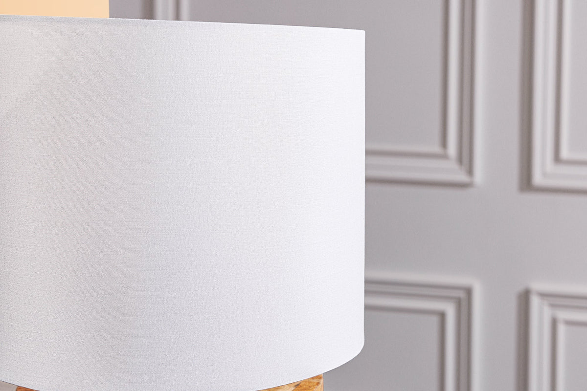 Lampe de table Design PURE NATURE 45cm naturelle faite main en bois d'acier abat-jour en coton blanc