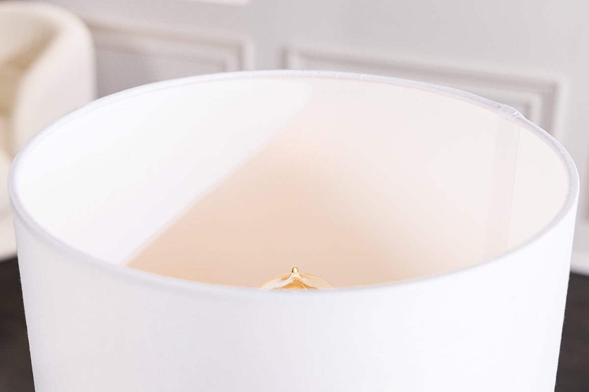Lampe de table Design PURE NATURE 45cm naturelle faite main en bois d'acier abat-jour en coton blanc