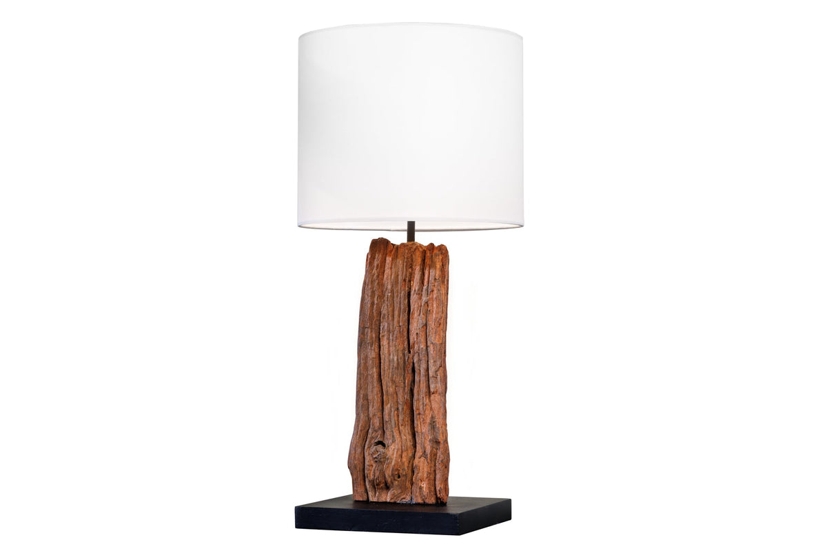 lampe de table design ROUSILIQUE 60cm naturel blanc rond bois flotté fait main