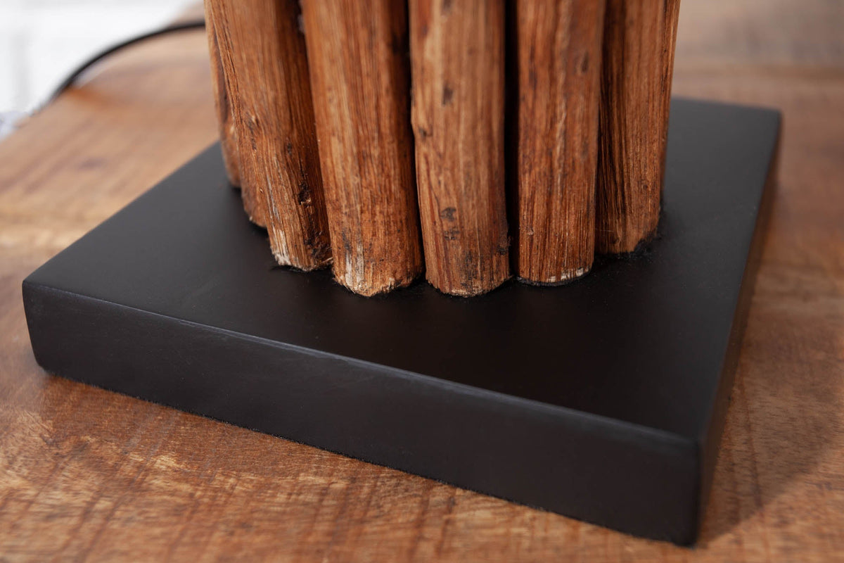 Lampe de table en bois flotté artisanale EUPHORIA 45cm marron avec abat-jour en lin.
