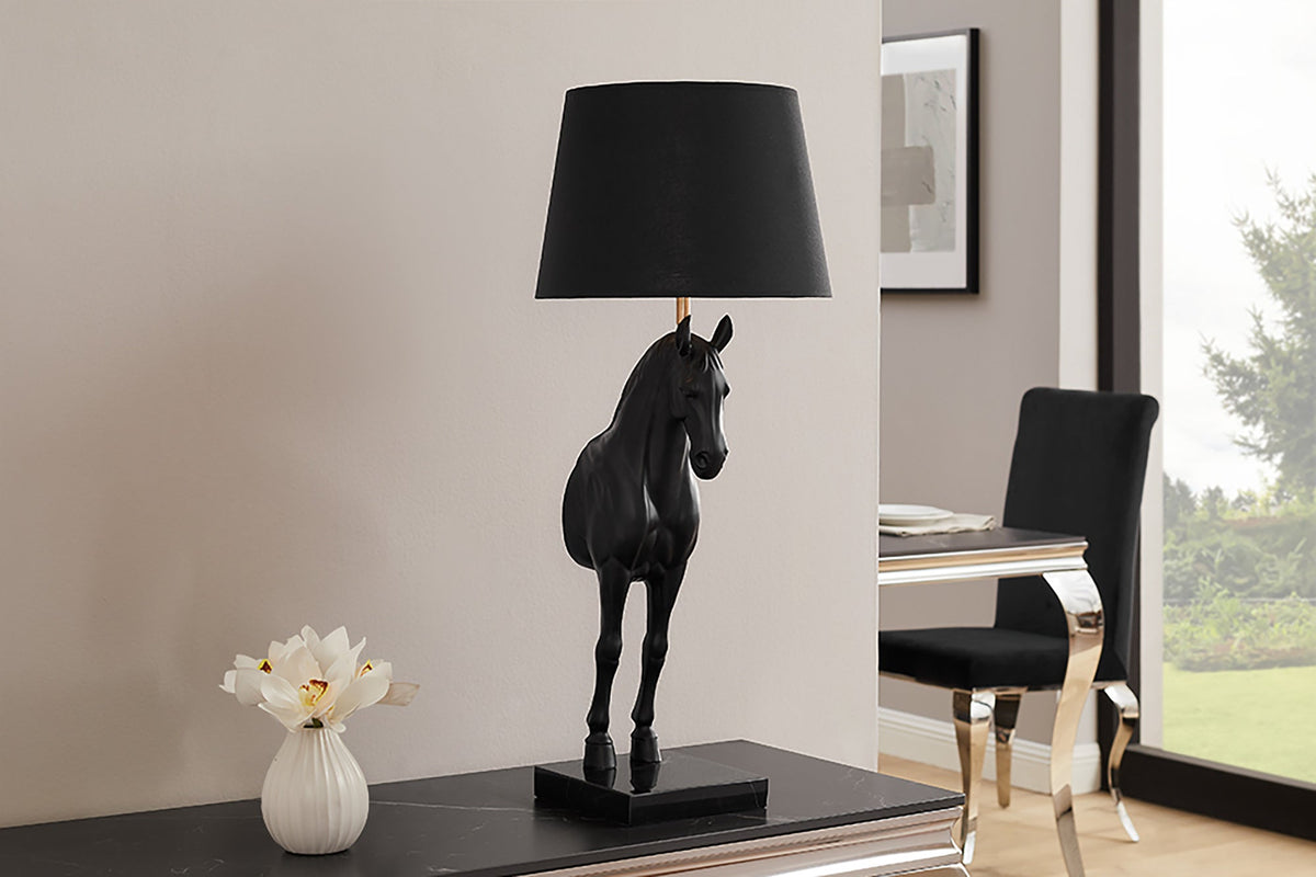 Lampe de table extravagante BLACK BEAUTY 75cm noir or sculpture de cheval