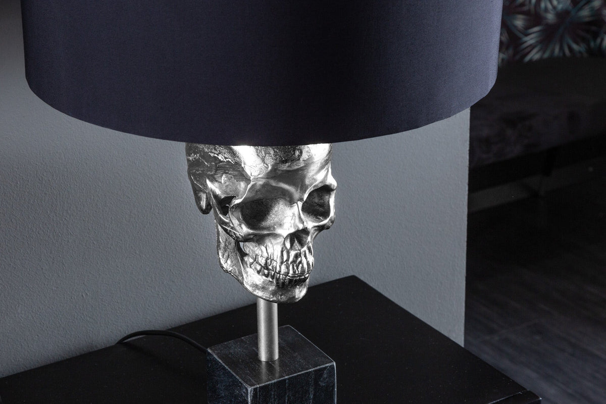 Lampe de table extravagante SKULL 56cm noir argent métal crâne sculpture lampe