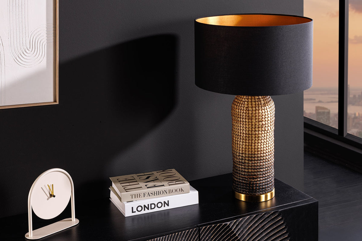 Lampe de table faite main ZEA 60cm abat-jour rond naturel noir jonc de mer