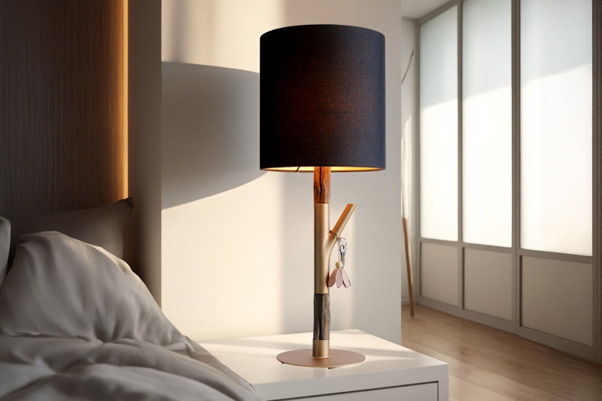 Lampe de table JEWELRY 75cm noir doré bois de fer naturel bois massif