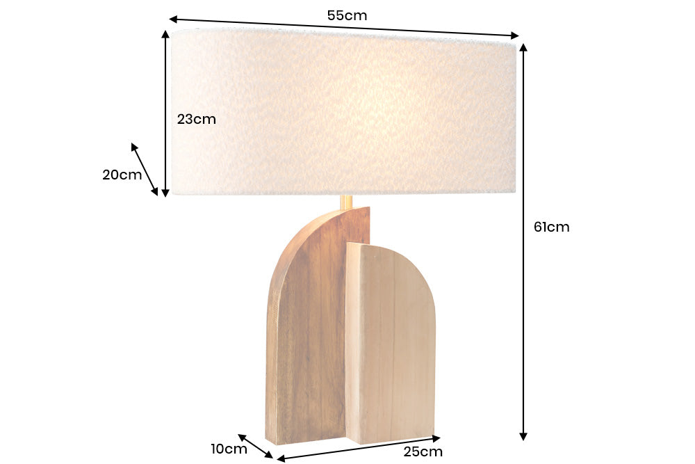 Lampe de table massive LOVERS 60cm bois de raintree naturel abat-jour en tissu blanc