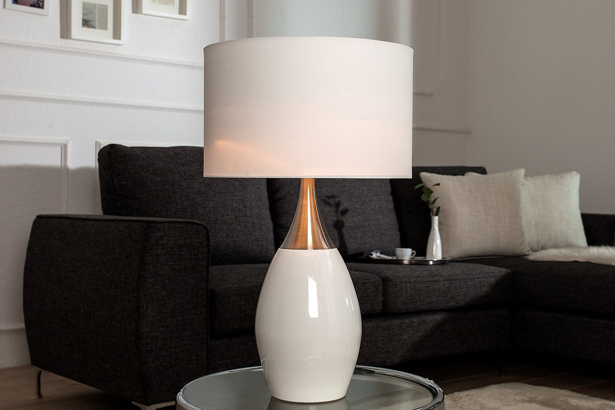 Lampe de table moderne CARLA 60cm blanc argenté avec abat-jour en lin