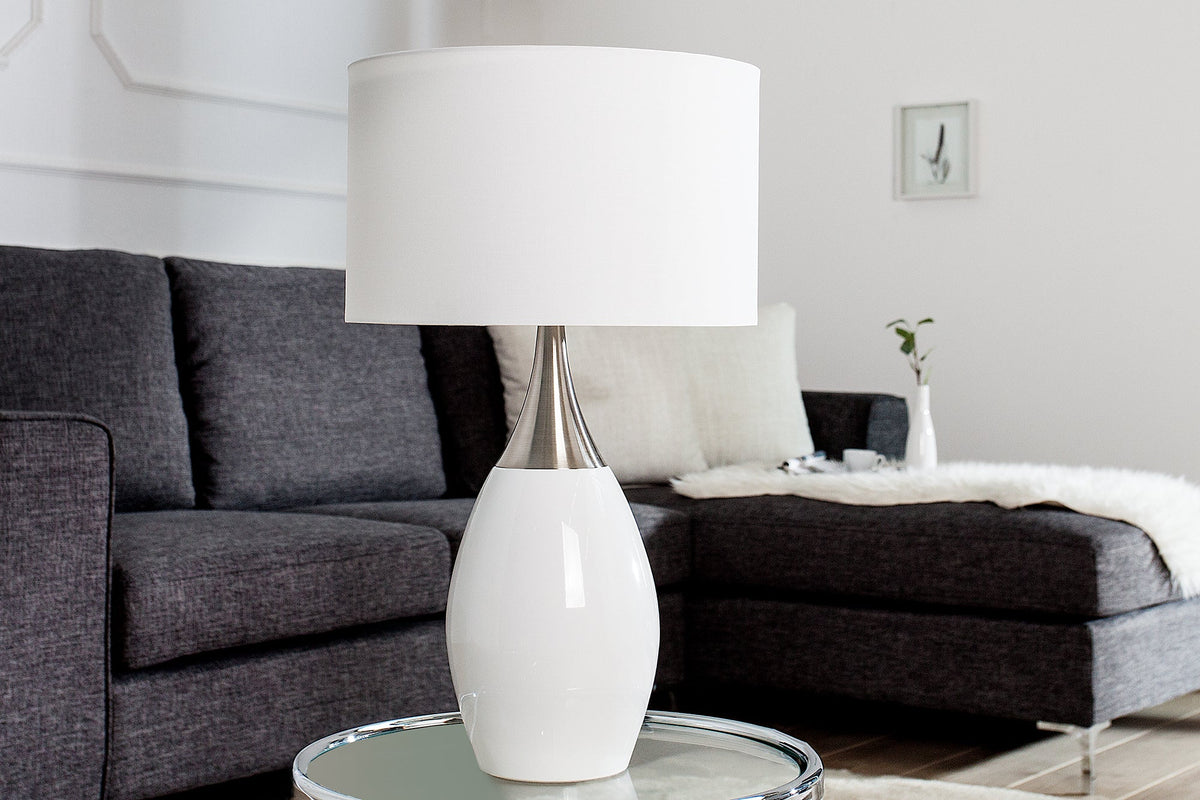 Lampe de table moderne CARLA 60cm blanc argenté avec abat-jour en lin